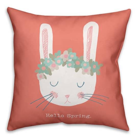 Cute Floral Crown Spring Bunny Throw Pillow